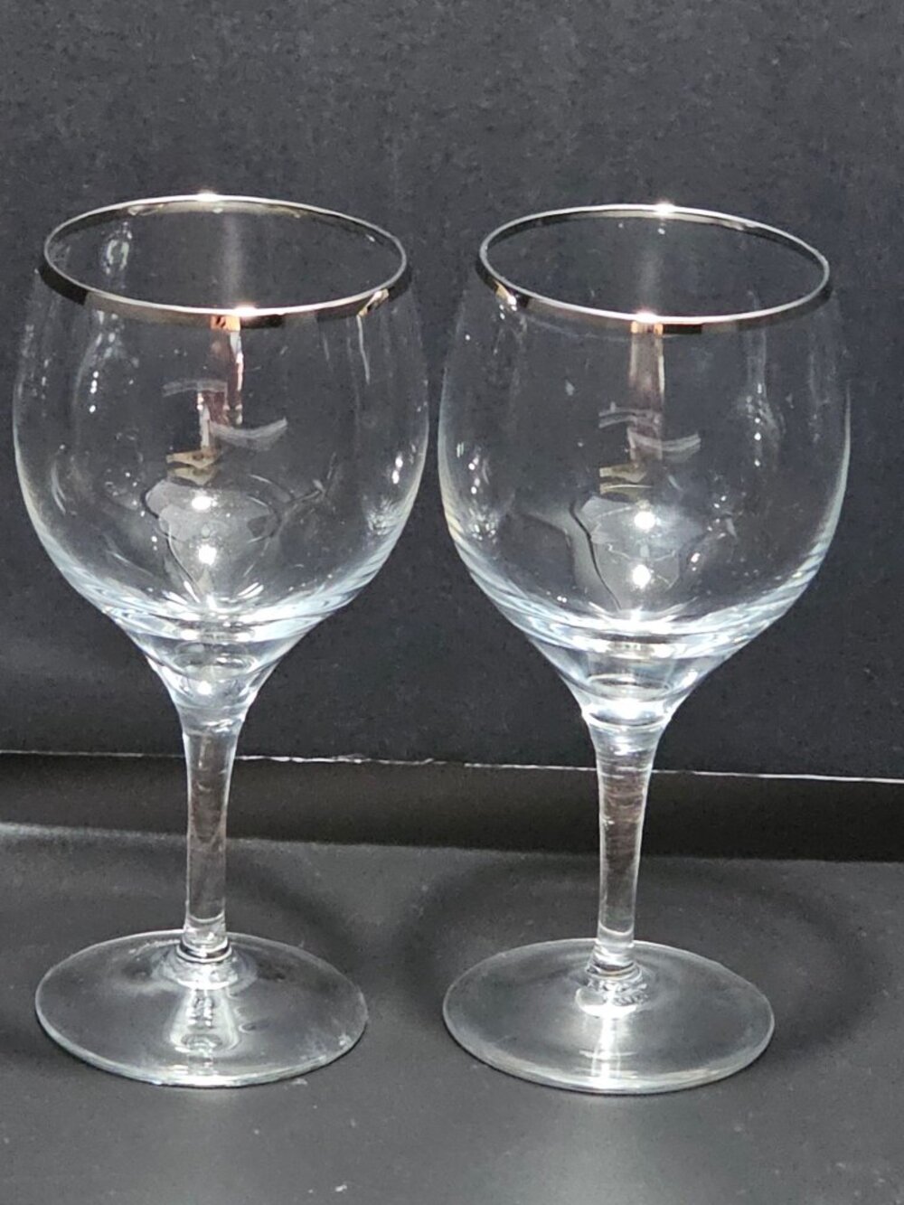 2 Lenox Weatherly Wine Glasses platinum rim vintage silver 6" USA elegant 6oz - Picture 2 of 6